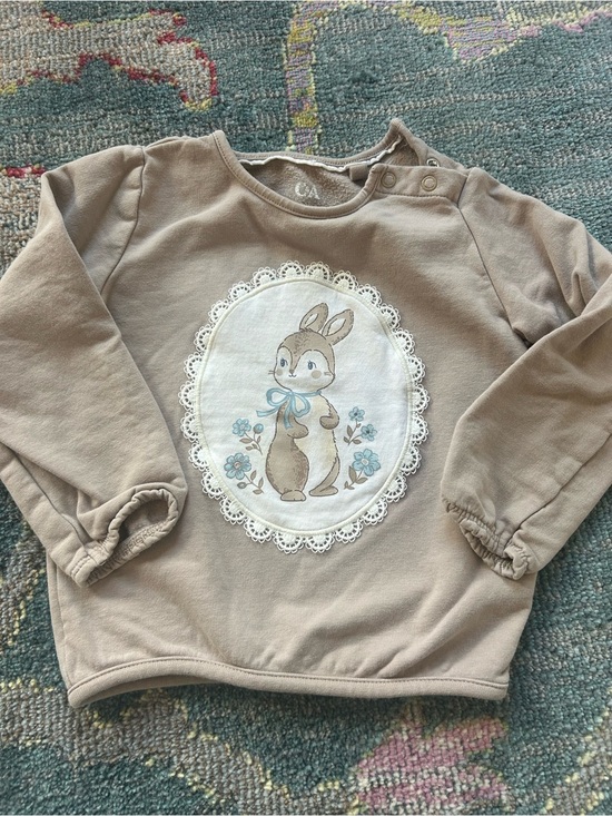 C&A baby Other - C&A Baby Kids Beige Bunny Sweatshirt with Lace Appliqué 12-18 months